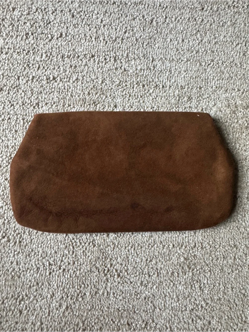 Vintage Brown Suede Envelope Clutch Handbag Gold Tone Accent Bar Metal Clasp